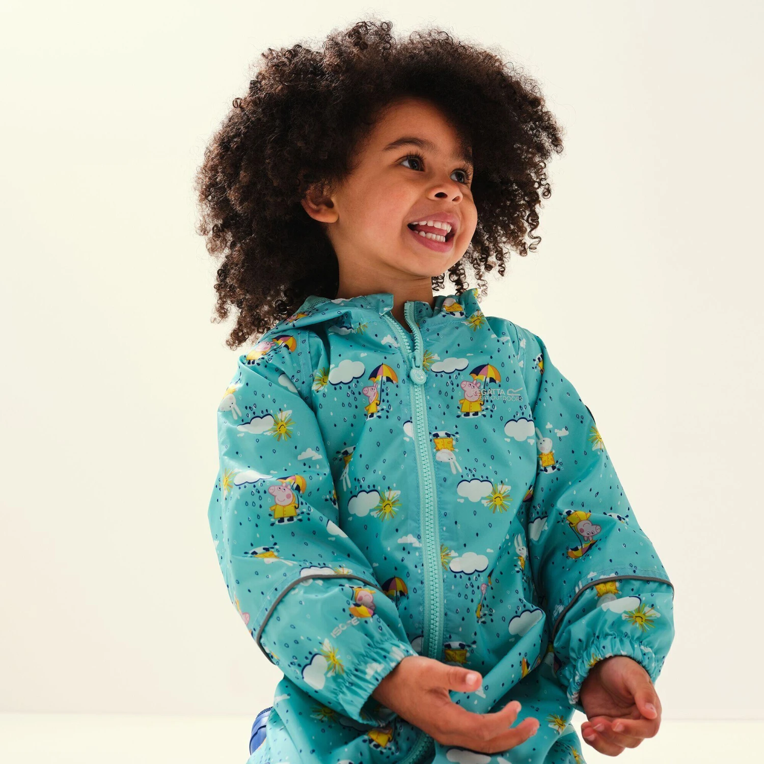 Regatta Childrens/Kids Pobble Peppa Pig Clouds Waterproof Puddle Suit (Aruba Blue) 4 Regatta Childrens/Kids Pobble Peppa Pig Clouds Waterproof Puddle Suit (Aruba Blue) - Image 4