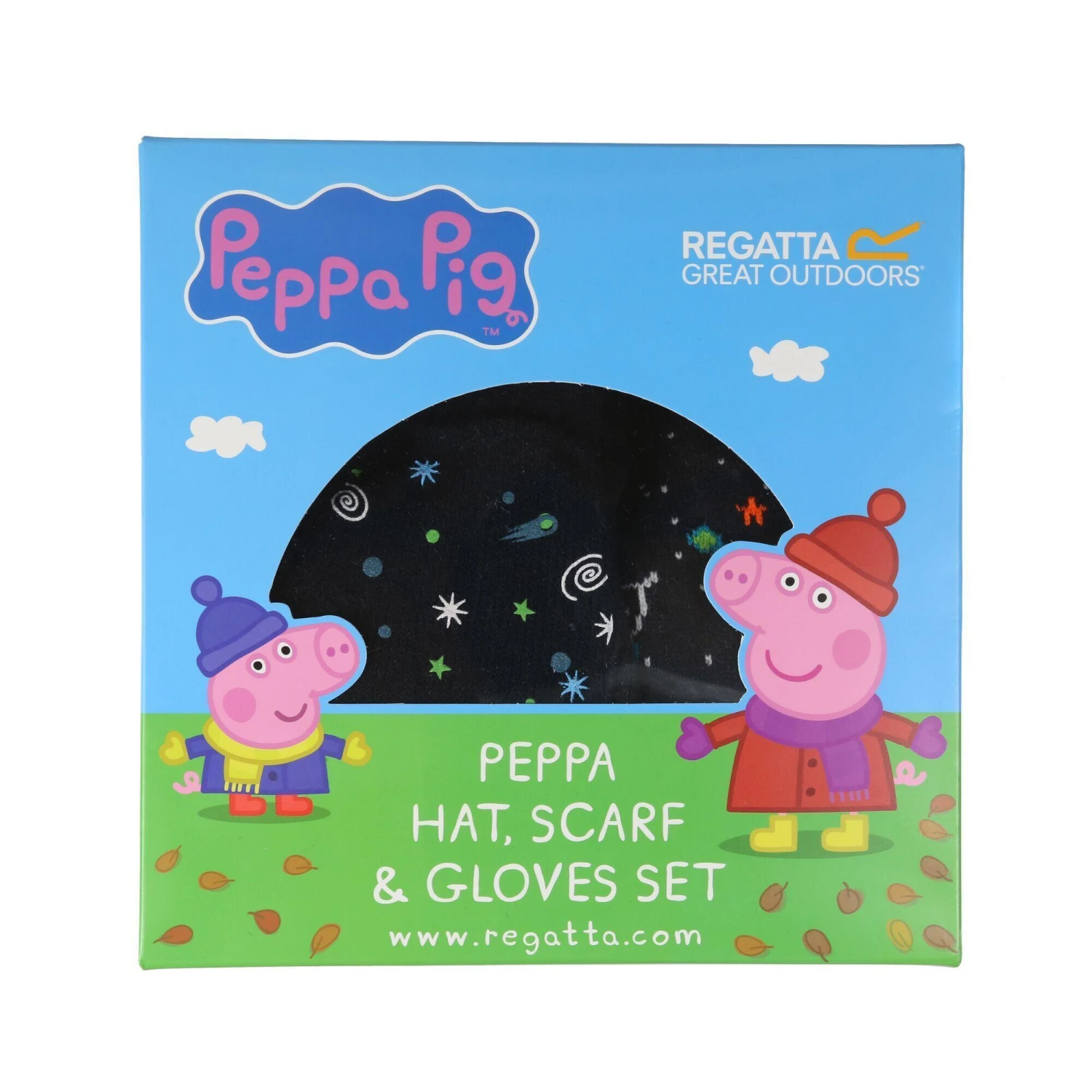 Regatta Pom Pom Knitted Peppa Pig Hat Gloves And Scarf Set (Navy) 2 Regatta Pom Pom Knitted Peppa Pig Hat Gloves And Scarf Set (Navy) - Image 2
